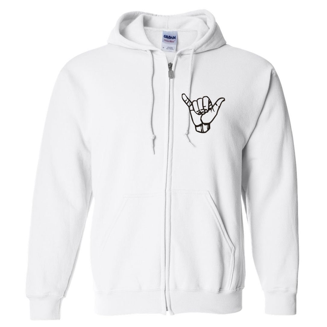 Shaka Sign Good Vibes Retro Hang Loose Hawaii Surfing Full Zip Hoodie
