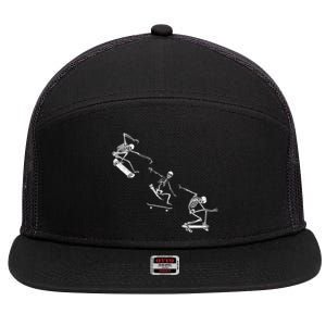 Skateboarding Skeletons Grunge Aesthetic Unique Gift Skater Gift 7 Panel Mesh Trucker Snapback Hat