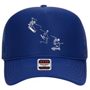 Skateboarding Skeletons Grunge Aesthetic Unique Gift Skater Gift High Crown Mesh Back Trucker Hat