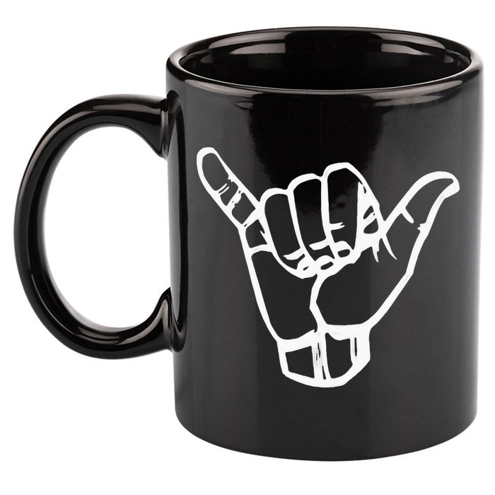 Shaka Sign Good Vibes Retro Hang Loose Hawaii Surfing 11oz C Handle Ceramic Mug