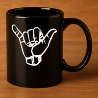 Shaka Sign Good Vibes Retro Hang Loose Hawaii Surfing 11oz C Handle Ceramic Mug