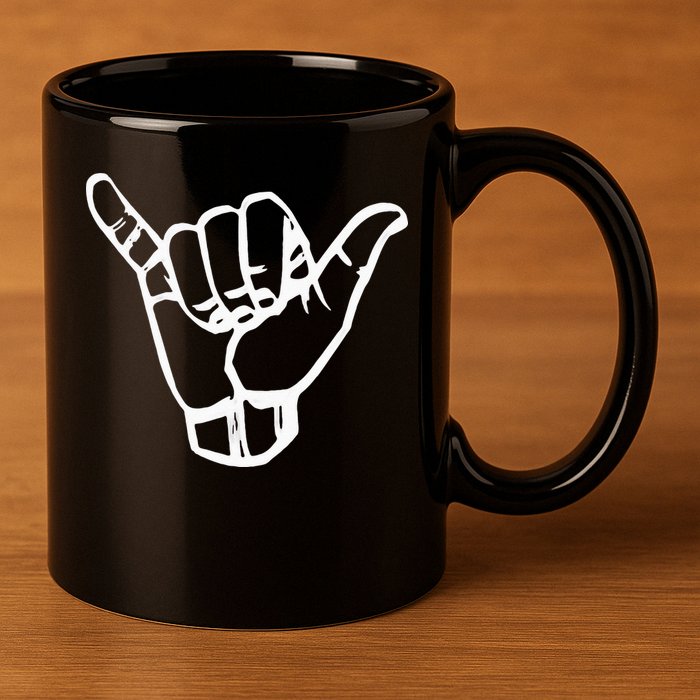 Shaka Sign Good Vibes Retro Hang Loose Hawaii Surfing 11oz C Handle Ceramic Mug