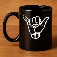 Shaka Sign Good Vibes Retro Hang Loose Hawaii Surfing 11oz C Handle Ceramic Mug