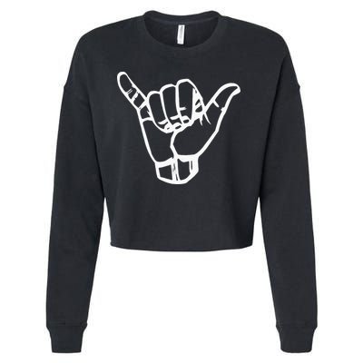 Shaka Sign Good Vibes Retro Hang Loose Hawaii Surfing Cropped Pullover Crew