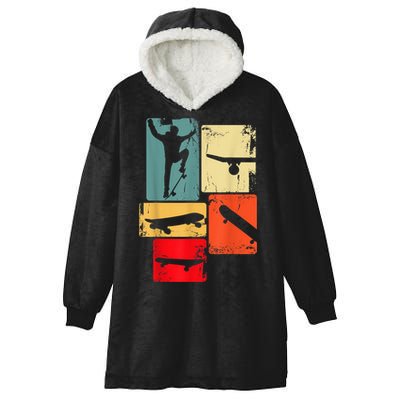 Skater Skateboarder Gift Retro Skateboard Gift For Boys Youth Gift Hooded Wearable Blanket