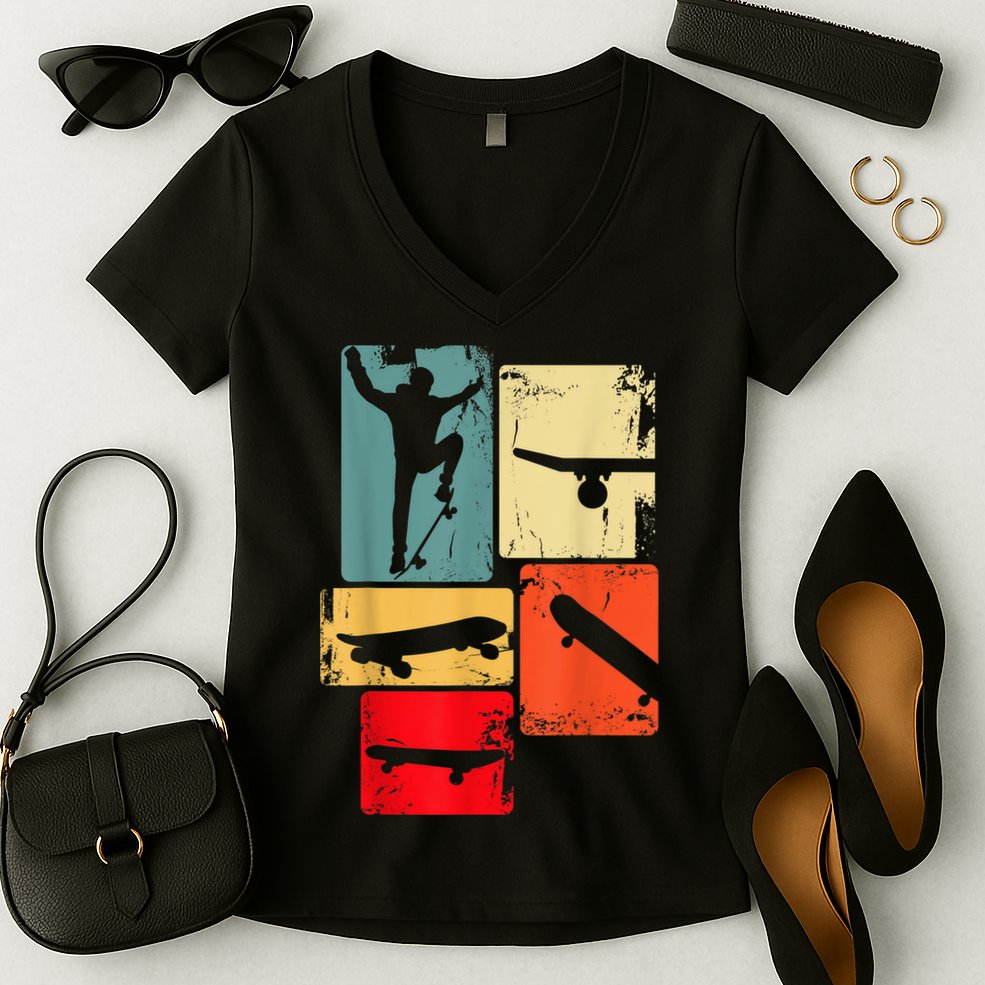 Skater Skateboarder Gift Retro Skateboard Gift For Boys Youth Gift Women's V-Neck T-Shirt