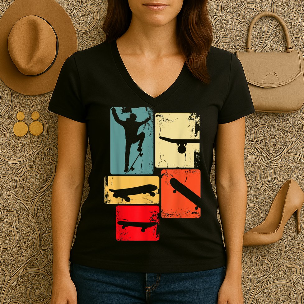 Skater Skateboarder Gift Retro Skateboard Gift For Boys Youth Gift Women's V-Neck T-Shirt