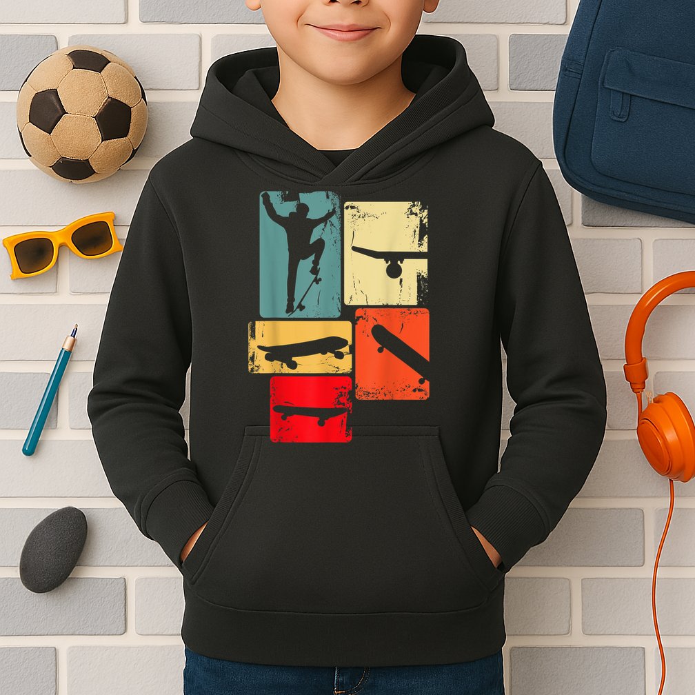Skater Skateboarder Gift Retro Skateboard Gift For Boys Youth Gift Kids Hoodie