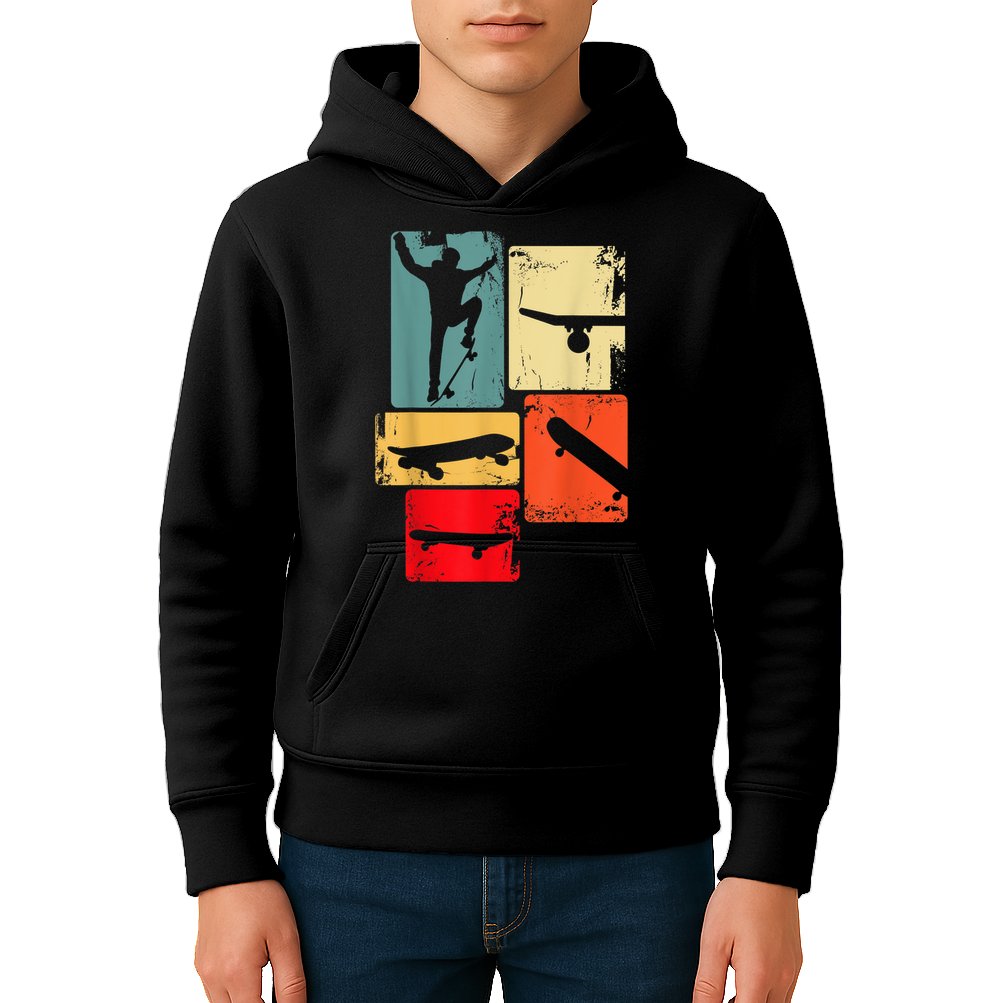 Skater Skateboarder Gift Retro Skateboard Gift For Boys Youth Gift Kids Hoodie