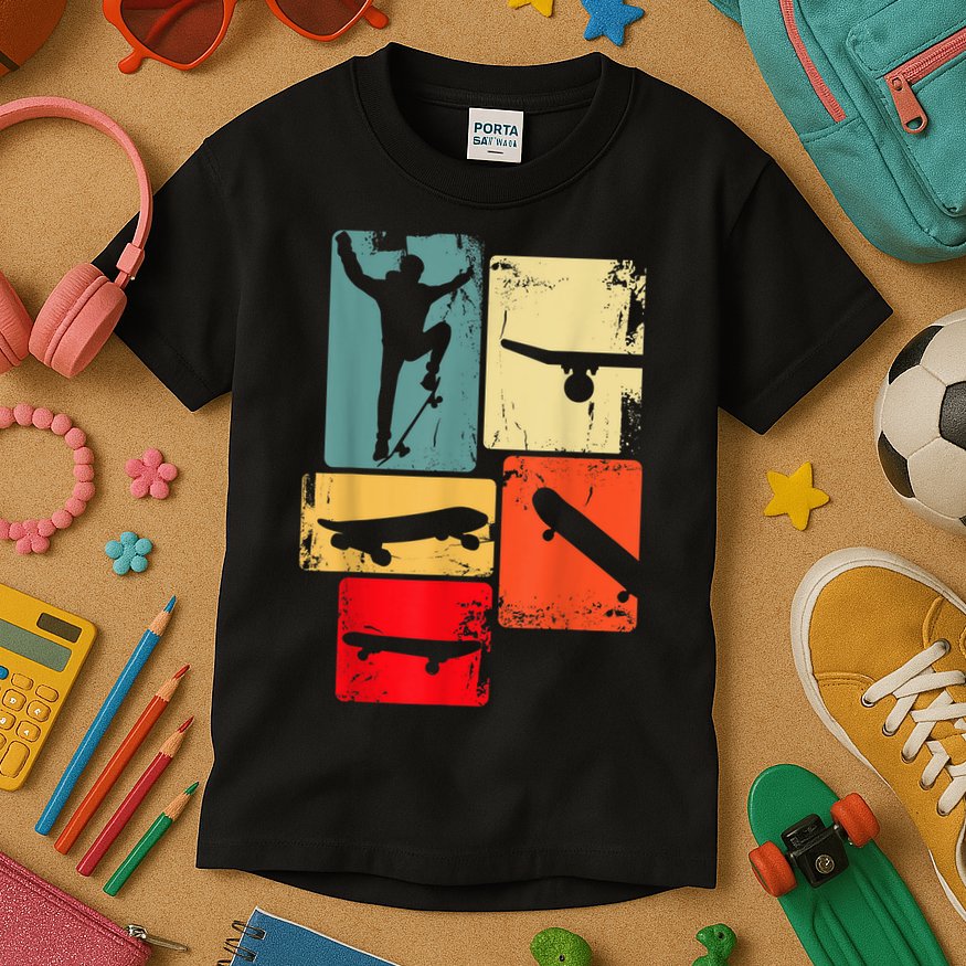 Skater Skateboarder Gift Retro Skateboard Gift For Boys Youth Gift Kids T-Shirt