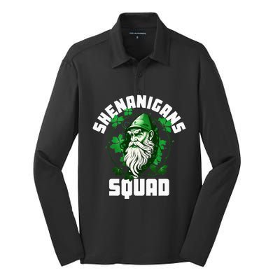 Shenanigans Squad Gnome Shamrock Matching St Patricks Day Silk Touch Performance Long Sleeve Polo