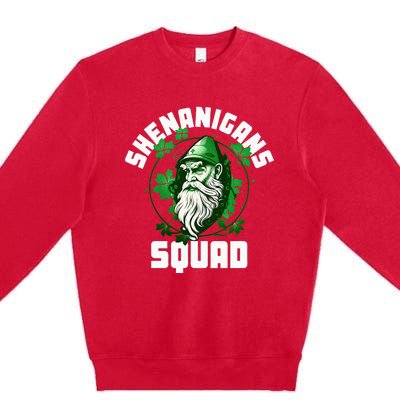 Shenanigans Squad Gnome Shamrock Matching St Patricks Day Premium Crewneck Sweatshirt