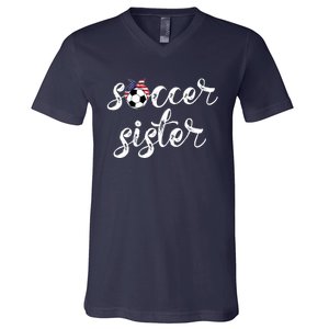 Soccer Sister Gift Football Jersey For Sibling Futbol Player V-Neck T-Shirt