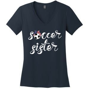 Soccer Sister Gift Football Jersey For Sibling Futbol Player Women's V-Neck T-Shirt