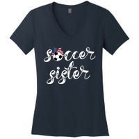 Soccer Sister Gift Football Jersey For Sibling Futbol Player Women's V-Neck T-Shirt