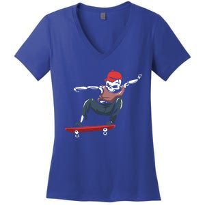 Skateboarding Skater Gift Skateboard Skeleton Gift Women's V-Neck T-Shirt