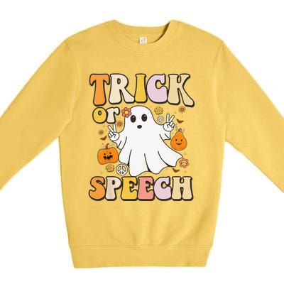 Spooky SLP Groovy Halloween Speech Language Pathologist Premium Crewneck Sweatshirt