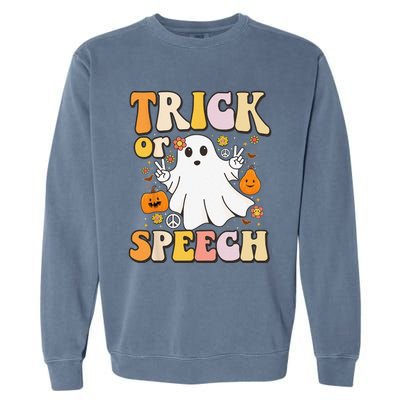 Spooky SLP Groovy Halloween Speech Language Pathologist Garment-Dyed Sweatshirt