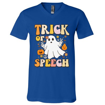 Spooky SLP Groovy Halloween Speech Language Pathologist V-Neck T-Shirt