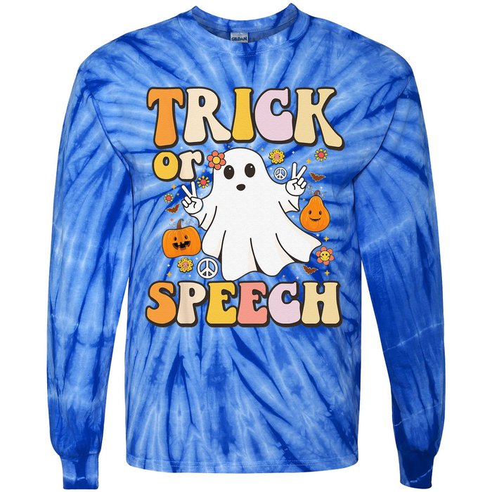 Spooky SLP Groovy Halloween Speech Language Pathologist Tie-Dye Long Sleeve Shirt