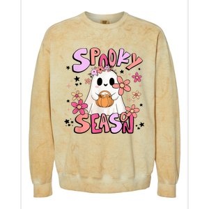 Spooky Season Ghost Retro Groovy Halloween Women Girl Colorblast Crewneck Sweatshirt