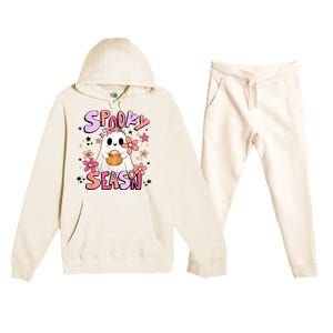 Spooky Season Ghost Retro Groovy Halloween Women Girl Premium Hooded Sweatsuit Set