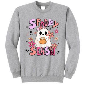 Spooky Season Ghost Retro Groovy Halloween Women Girl Tall Sweatshirt