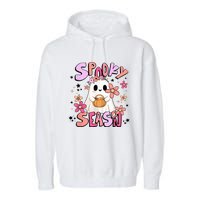 Spooky Season Ghost Retro Groovy Halloween Women Girl Garment-Dyed Fleece Hoodie