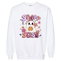 Spooky Season Ghost Retro Groovy Halloween Women Girl Garment-Dyed Sweatshirt