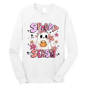 Spooky Season Ghost Retro Groovy Halloween Women Girl Long Sleeve Shirt