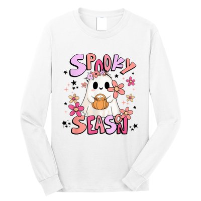 Spooky Season Ghost Retro Groovy Halloween Women Girl Long Sleeve Shirt