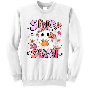 Spooky Season Ghost Retro Groovy Halloween Women Girl Sweatshirt