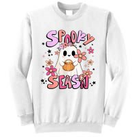 Spooky Season Ghost Retro Groovy Halloween Women Girl Sweatshirt