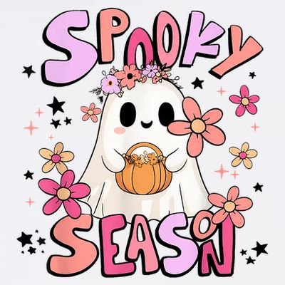 Spooky Season Ghost Retro Groovy Halloween Women Girl T-Shirt