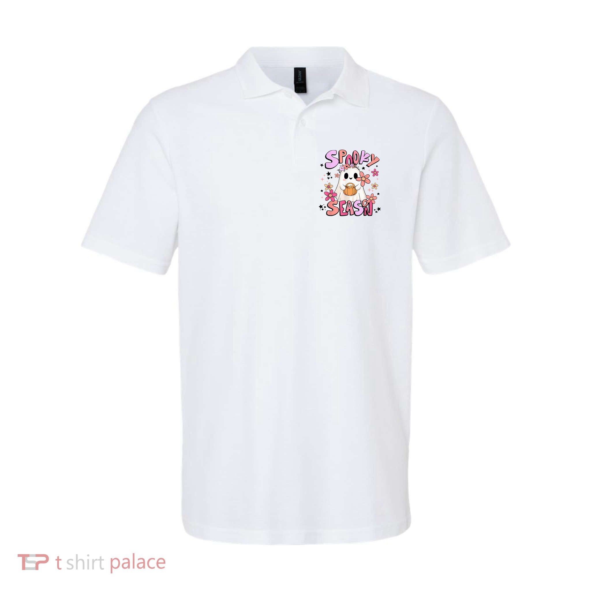 Spooky Season Ghost Retro Groovy Halloween Women Girl Polo