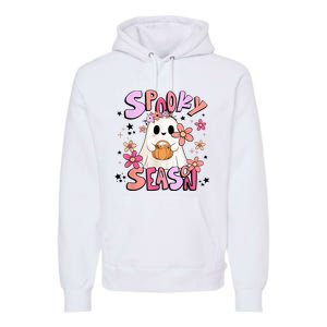 Spooky Season Ghost Retro Groovy Halloween Women Girl Premium Hoodie