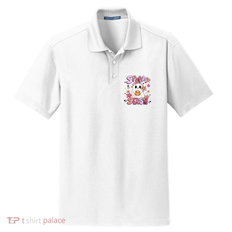 Spooky Season Ghost Retro Groovy Halloween Women Girl Dry Zone Grid Polo