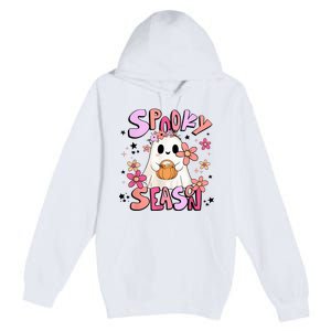 Spooky Season Ghost Retro Groovy Halloween Women Girl Premium Pullover Hoodie