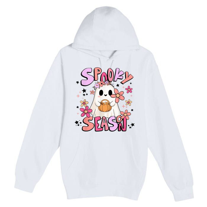 Spooky Season Ghost Retro Groovy Halloween Women Girl Premium Pullover Hoodie