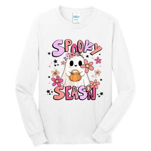 Spooky Season Ghost Retro Groovy Halloween Women Girl Tall Long Sleeve T-Shirt