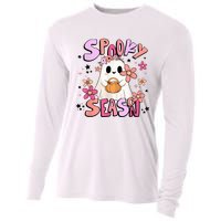 Spooky Season Ghost Retro Groovy Halloween Women Girl Cooling Performance Long Sleeve Crew