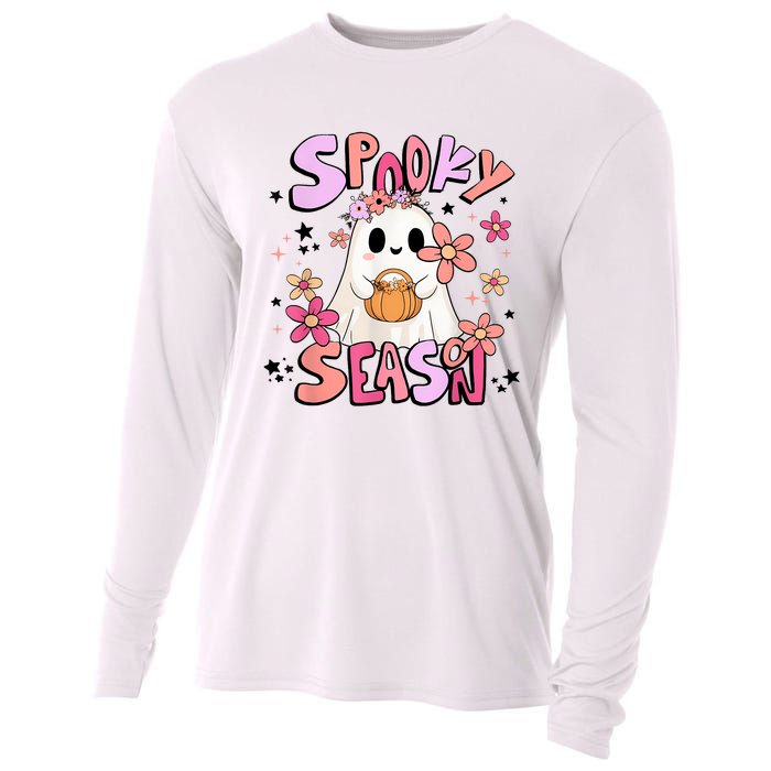 Spooky Season Ghost Retro Groovy Halloween Women Girl Cooling Performance Long Sleeve Crew