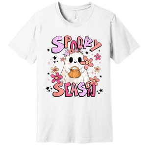 Spooky Season Ghost Retro Groovy Halloween Women Girl Premium T-Shirt