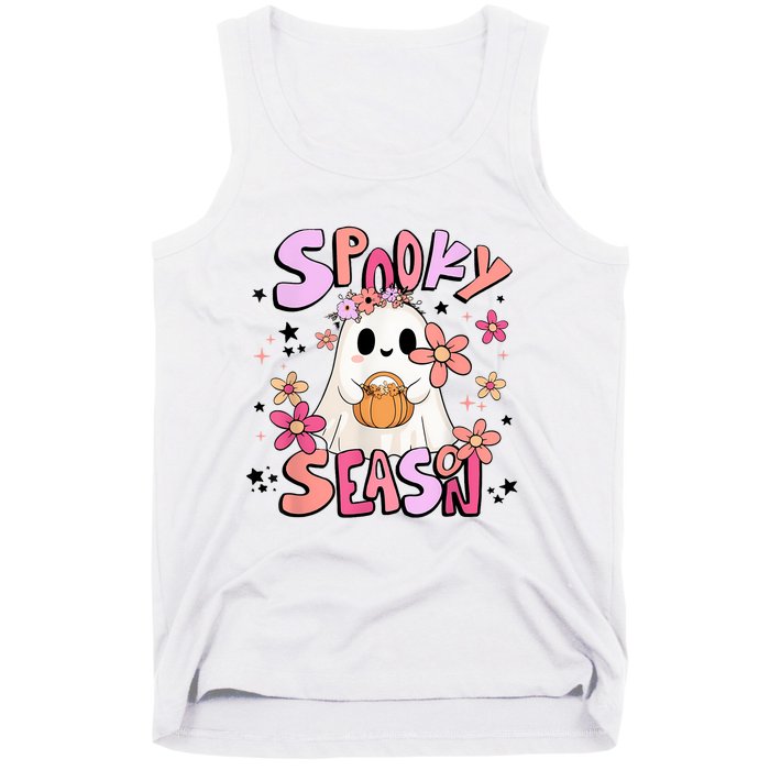 Spooky Season Ghost Retro Groovy Halloween Women Girl Tank Top