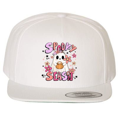 Spooky Season Ghost Retro Groovy Halloween Women Girl Wool Snapback Cap