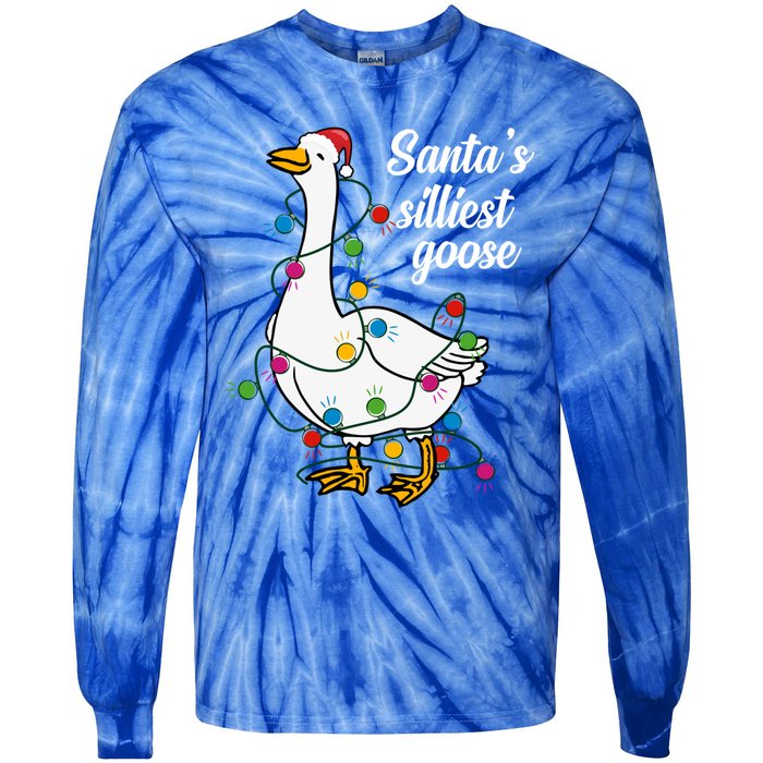 Santa’S Silliest Goose Funny Christmas Family Gift Tie-Dye Long Sleeve Shirt