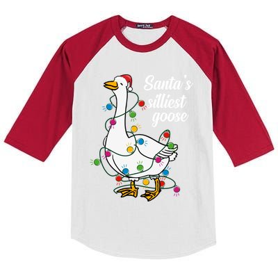 Santa’S Silliest Goose Funny Christmas Family Gift Kids Colorblock Raglan Jersey