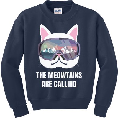 Ski Snowboard Goggles Funny The Meowtains Are Calling Gift Kids Sweatshirt