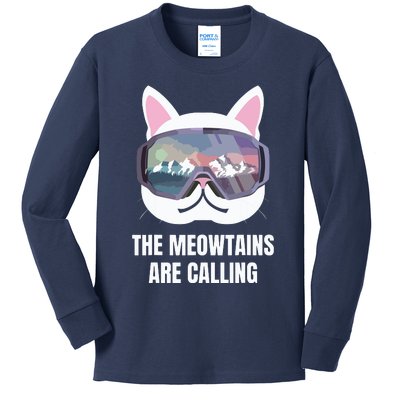 Ski Snowboard Goggles Funny The Meowtains Are Calling Gift Kids Long Sleeve Shirt