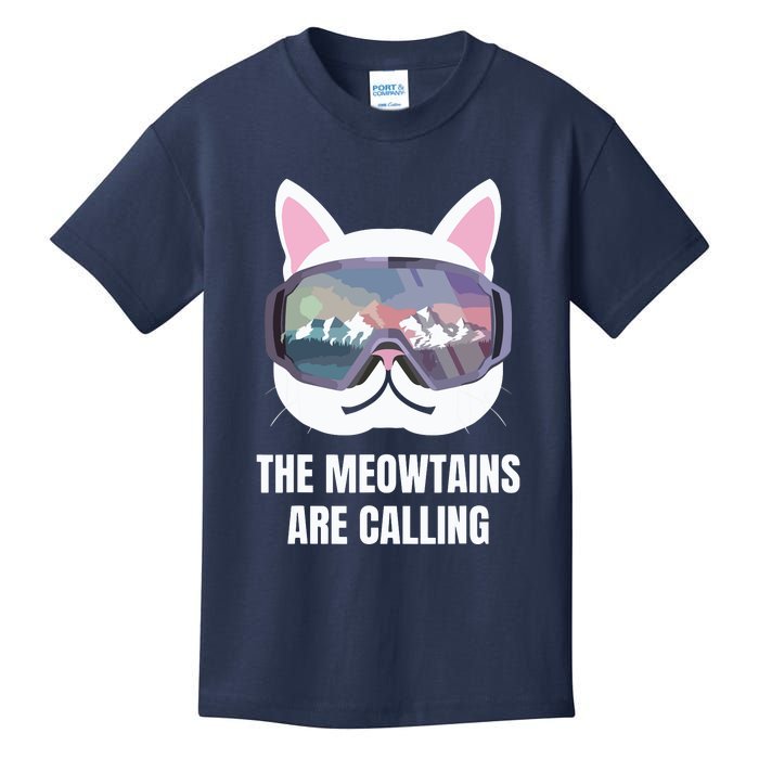 Ski Snowboard Goggles Funny The Meowtains Are Calling Gift Kids T-Shirt